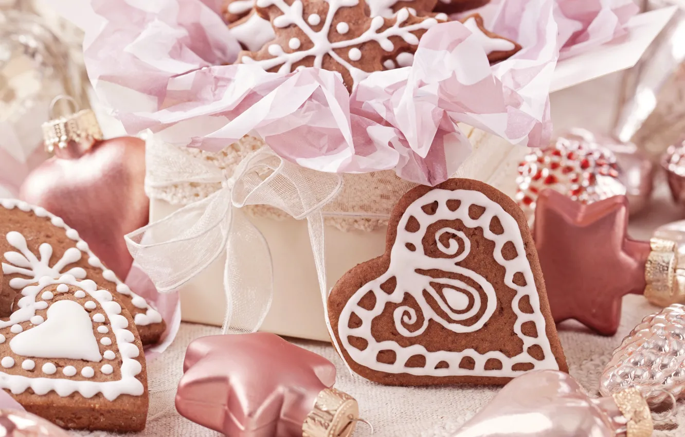 Photo wallpaper snowflakes, heart, toys, food, heart, cookies, hearts, sweets
