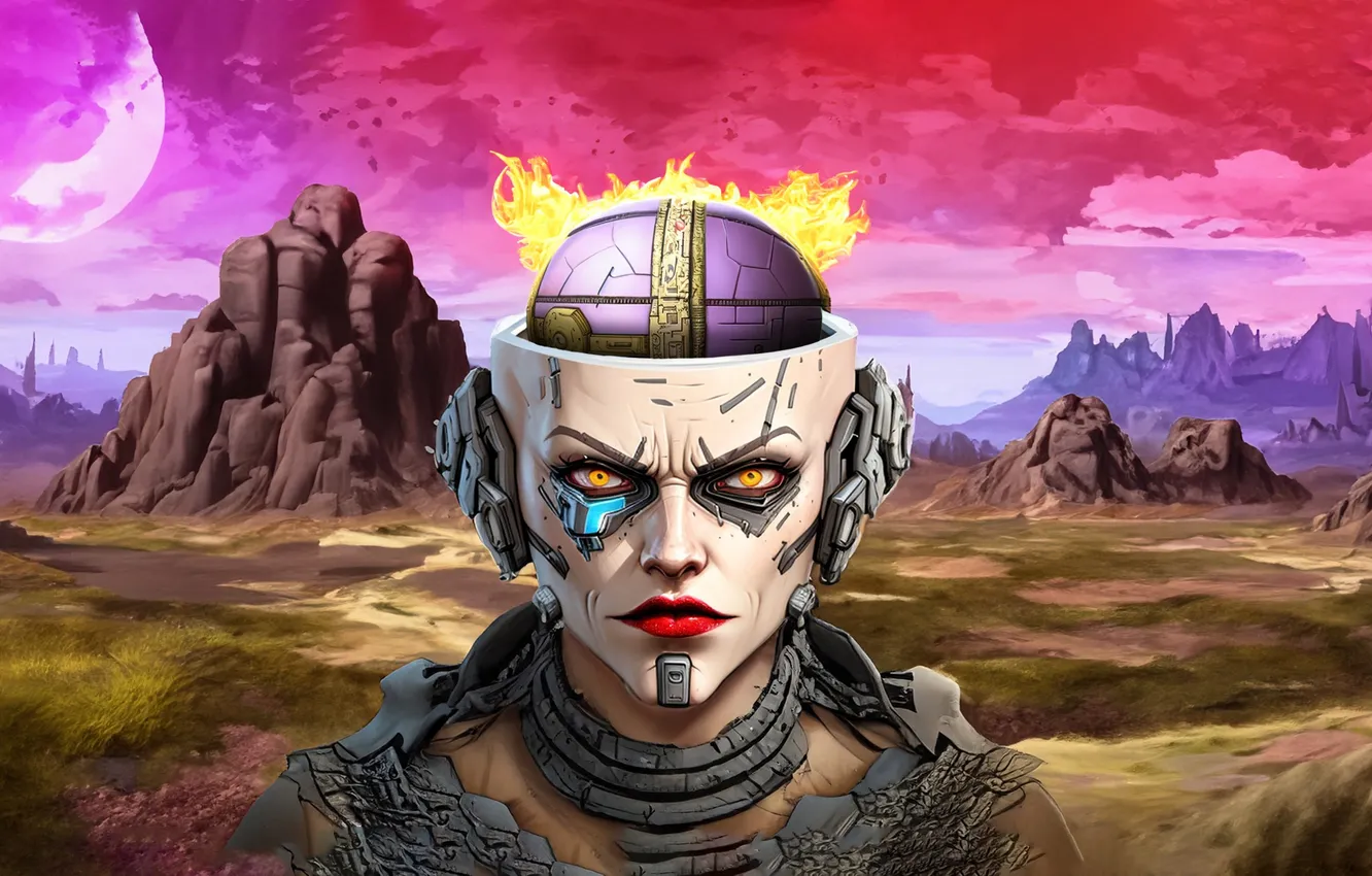 Photo wallpaper mountains, robot, portrait, Surah