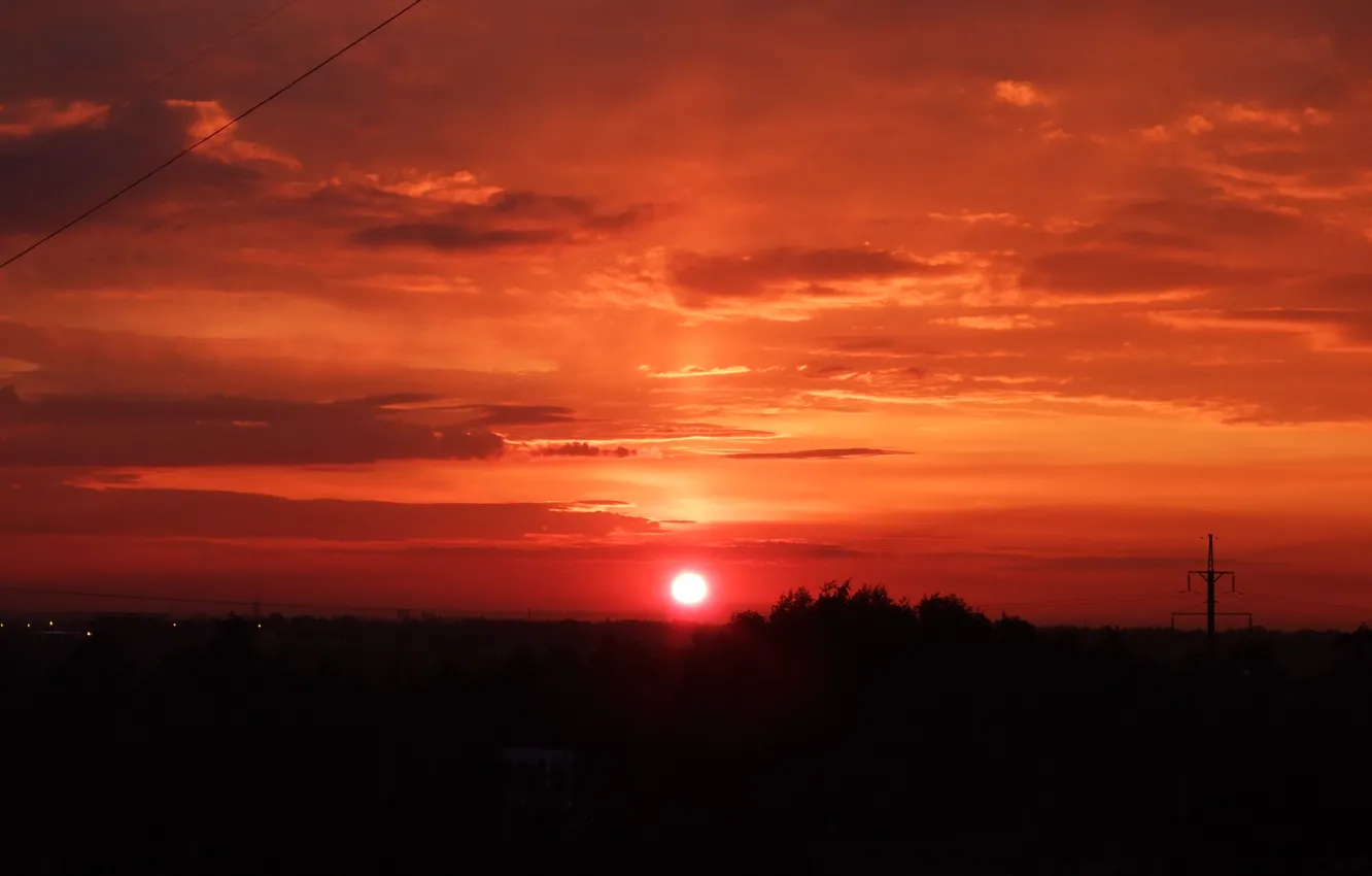 Photo wallpaper the sun, sunset, orange