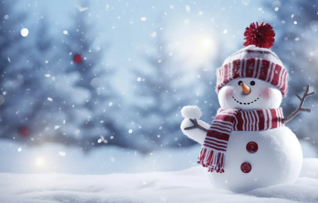 Photo wallpaper winter, snow, new year, Christmas, snowman, Christmas, winter, snow