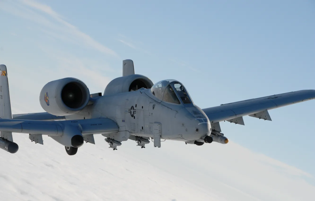 Photo wallpaper the sky, flight, attack, American, A-10, Thunderbolt II, single, armored