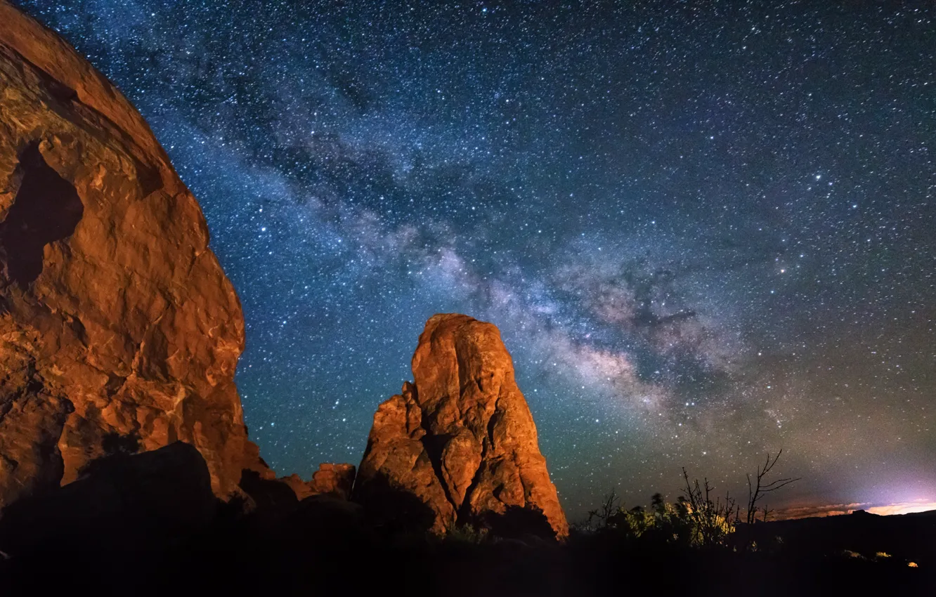 Photo wallpaper the sky, stars, night, Utah, the milky way, Arches National Park