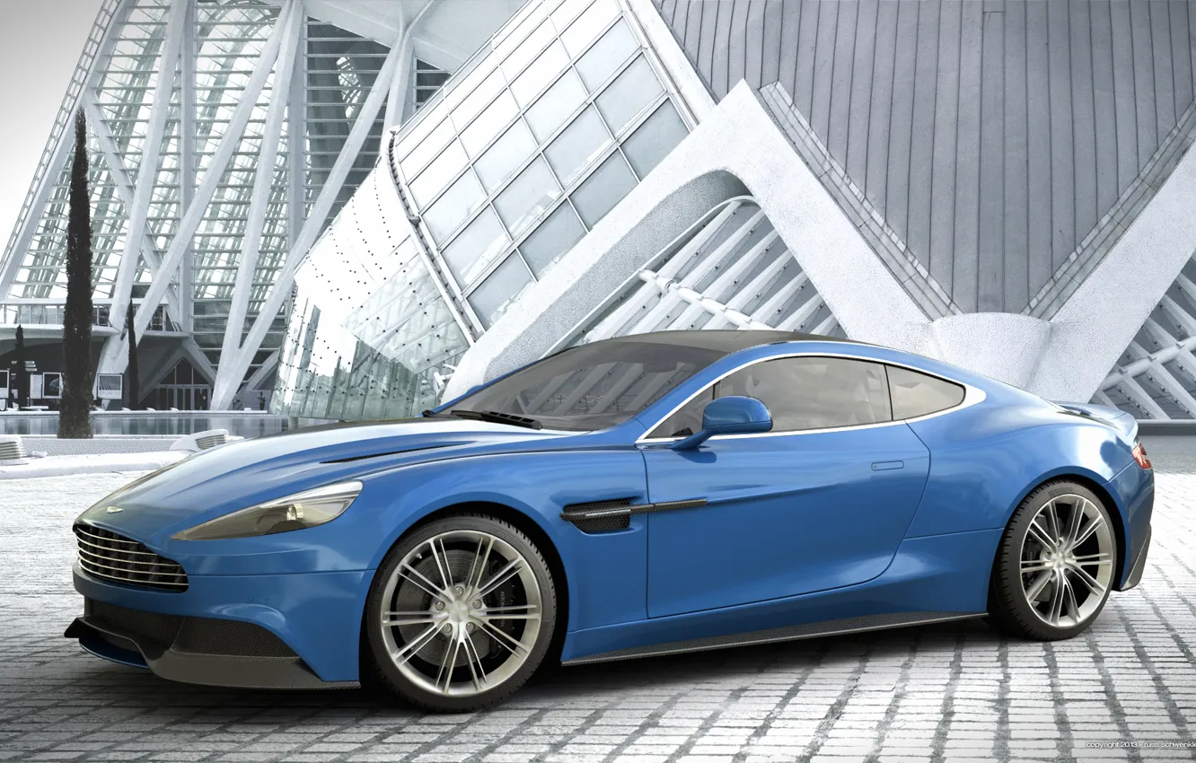 Photo wallpaper blue, Aston Martin, Aston Martin, blue, Vanquish, vankvish, profile, by Dangeruss