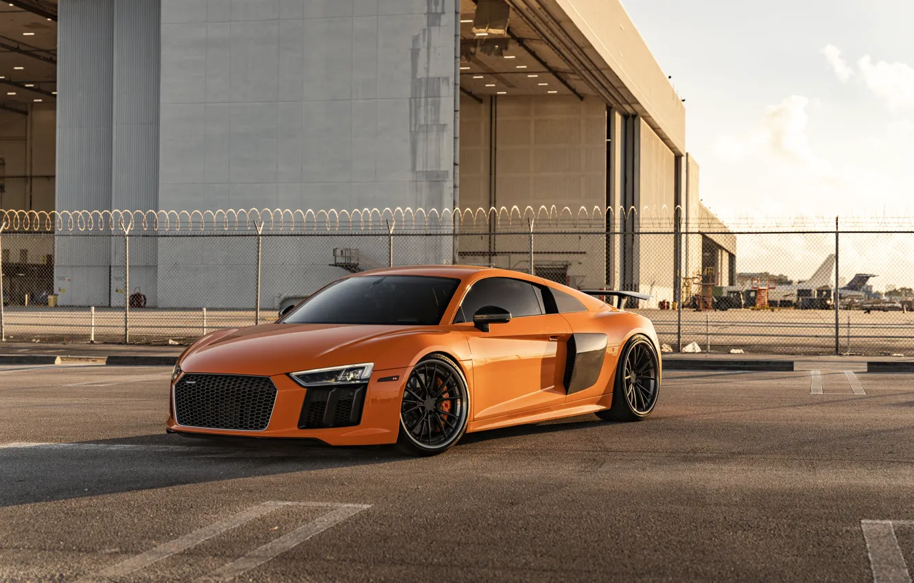 Photo wallpaper Audi, Audi R8, Front, orange