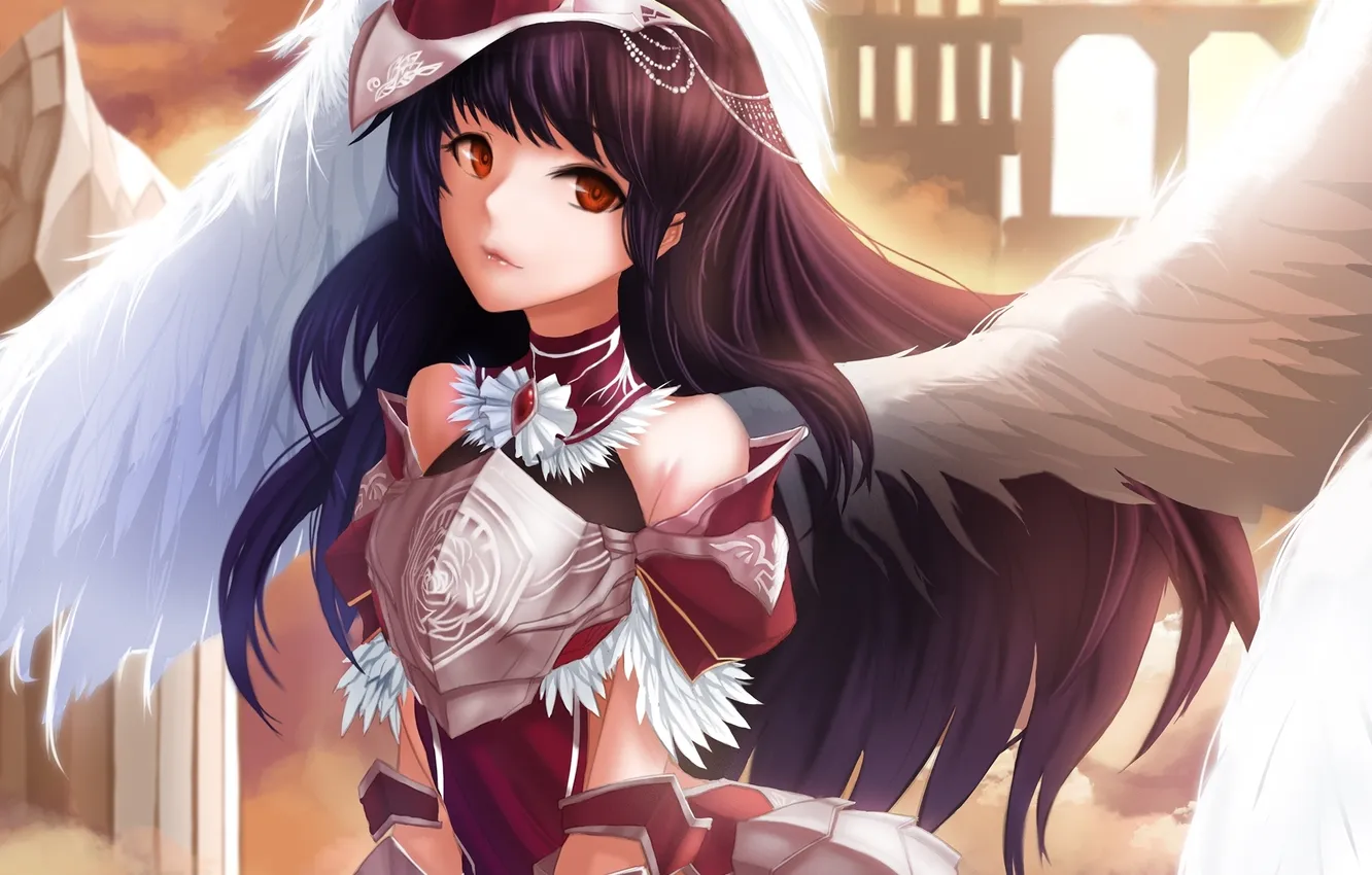 Photo wallpaper look, girl, wings, angel, armor, knight, art, ddddddd