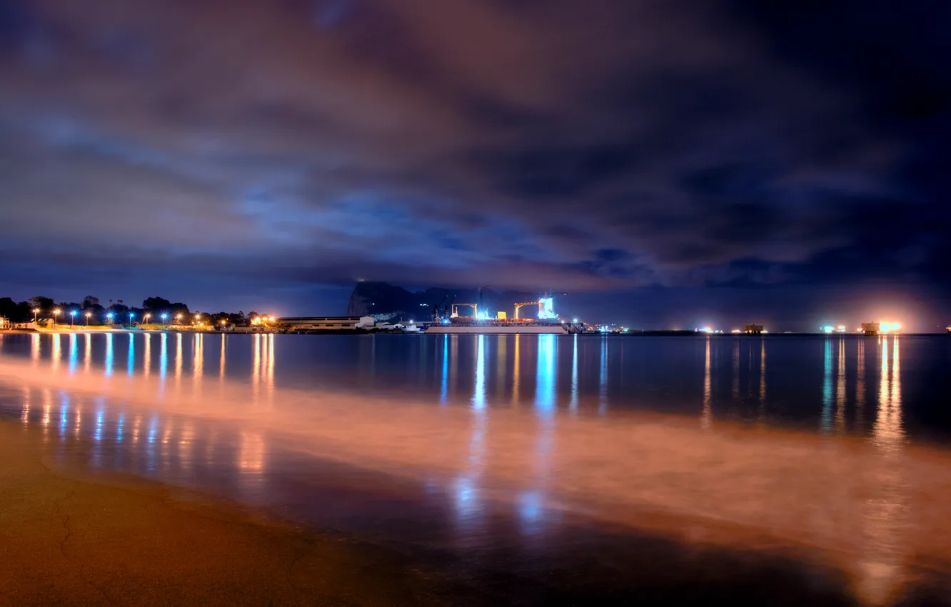 Photo wallpaper sea, beach, lights, the evening, Doc