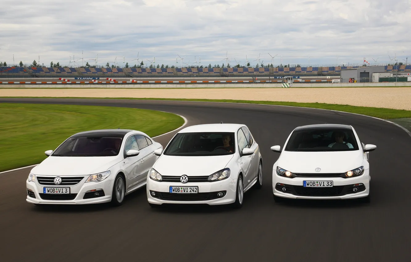 Photo wallpaper road, white, Volkswagen, three, golf, Scirocco, Passat