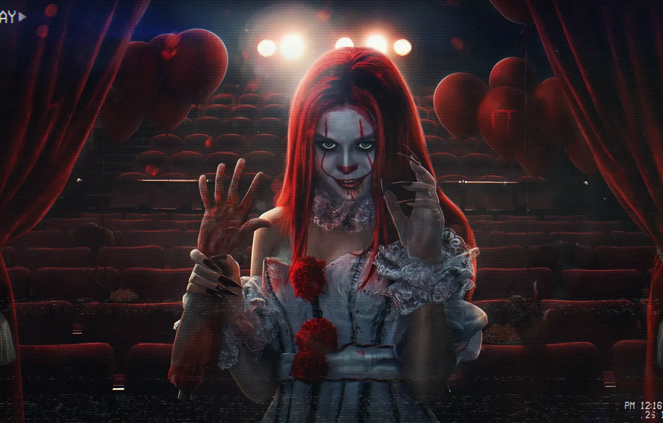 Photo wallpaper girl, face, darkness, blood, doll, girl, evil, horror