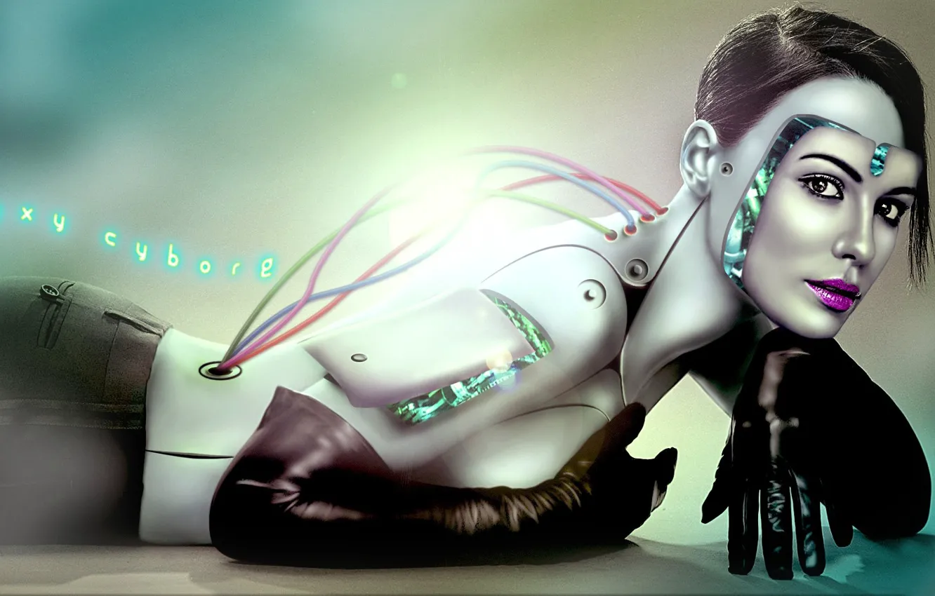 Photo wallpaper girl, face, mechanism, robot, cyborg