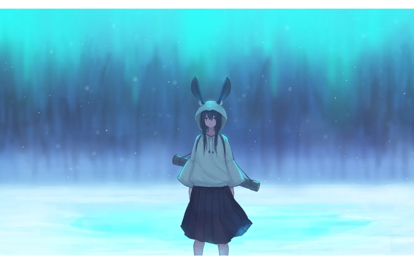 Photo wallpaper girl, snow, ears, tube