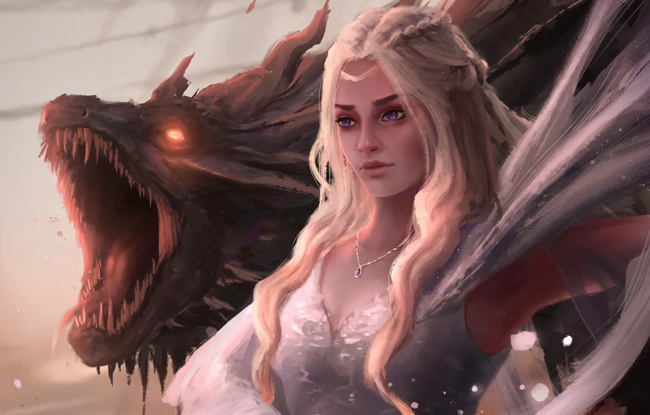 Photo wallpaper dragon, fantasy, art, fragment, Game of Thrones, Game of thrones, Daenerys, Mother of Dragons