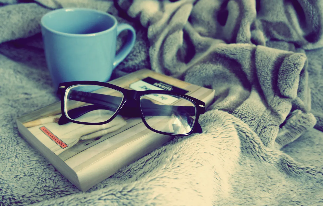 Photo wallpaper comfort, blue, glasses, Cup, book