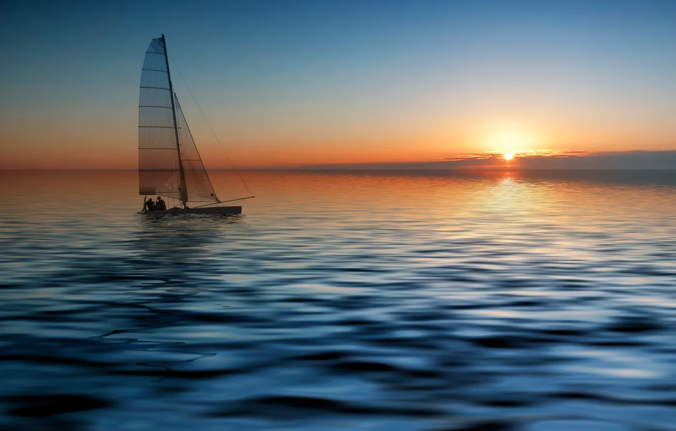 Photo wallpaper sea, the sky, sunset, the ocean, dawn, boat, dal, yacht