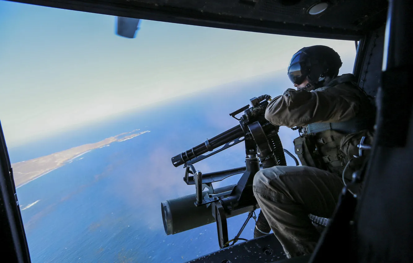 Photo wallpaper weapons, soldiers, helicopter, machine gun