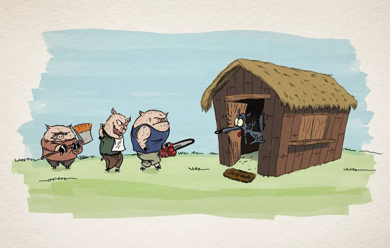 Photo wallpaper wolf, tale, the three little pigs