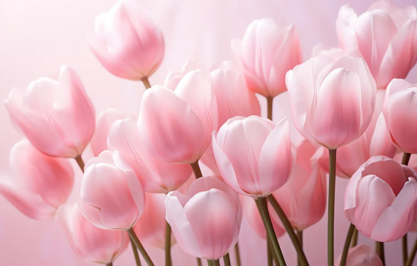 Photo wallpaper flowers, holiday, bouquet, tulips, gentle, pink, AI art, neural network