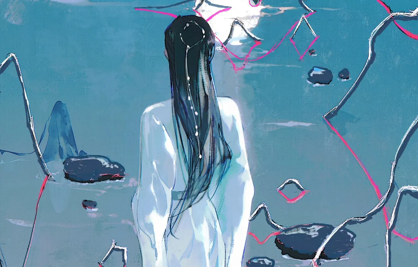 Photo wallpaper water, stones, guy, Young master