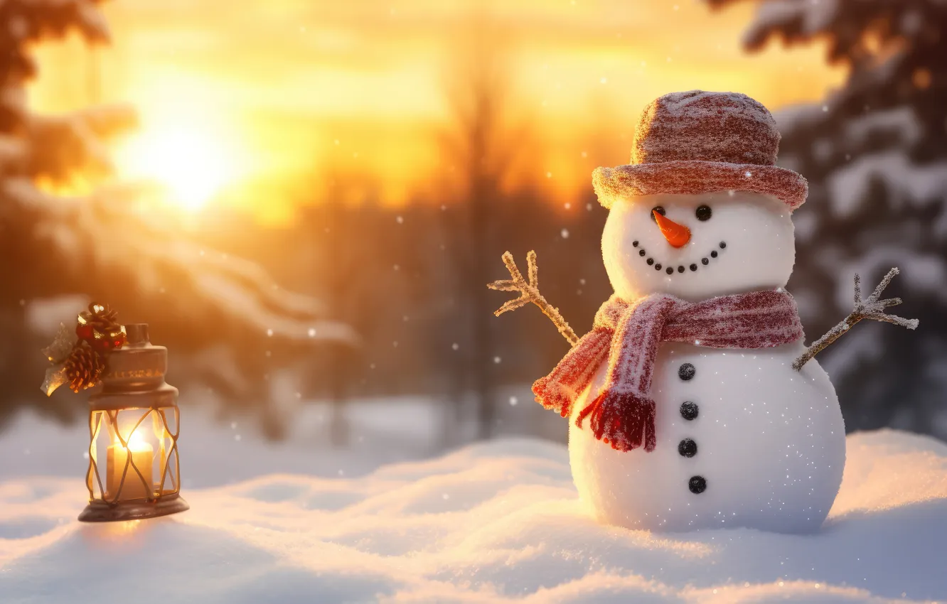 Photo wallpaper winter, snow, new year, Christmas, snowman, Christmas, winter, snow