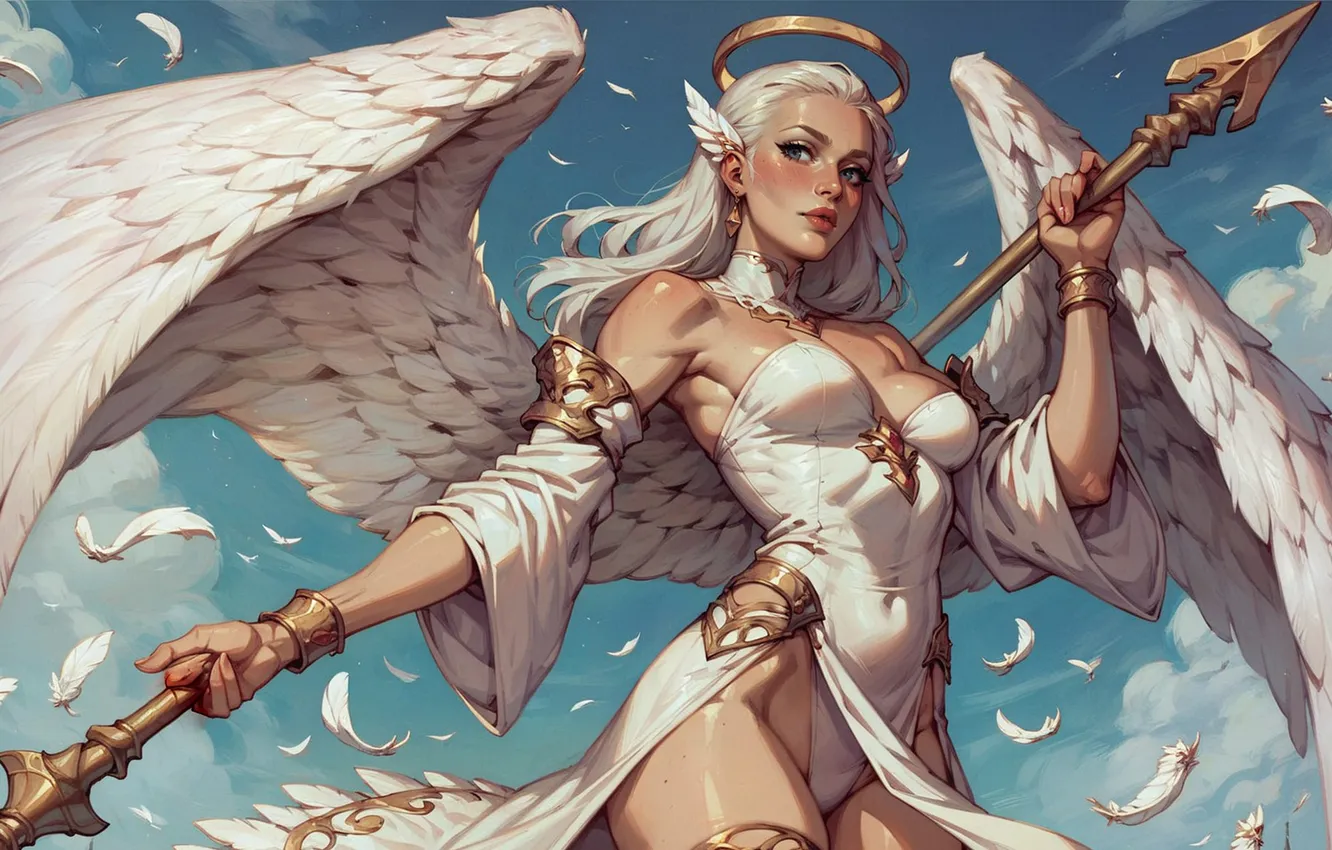 Photo wallpaper girl, angel, spear, halo