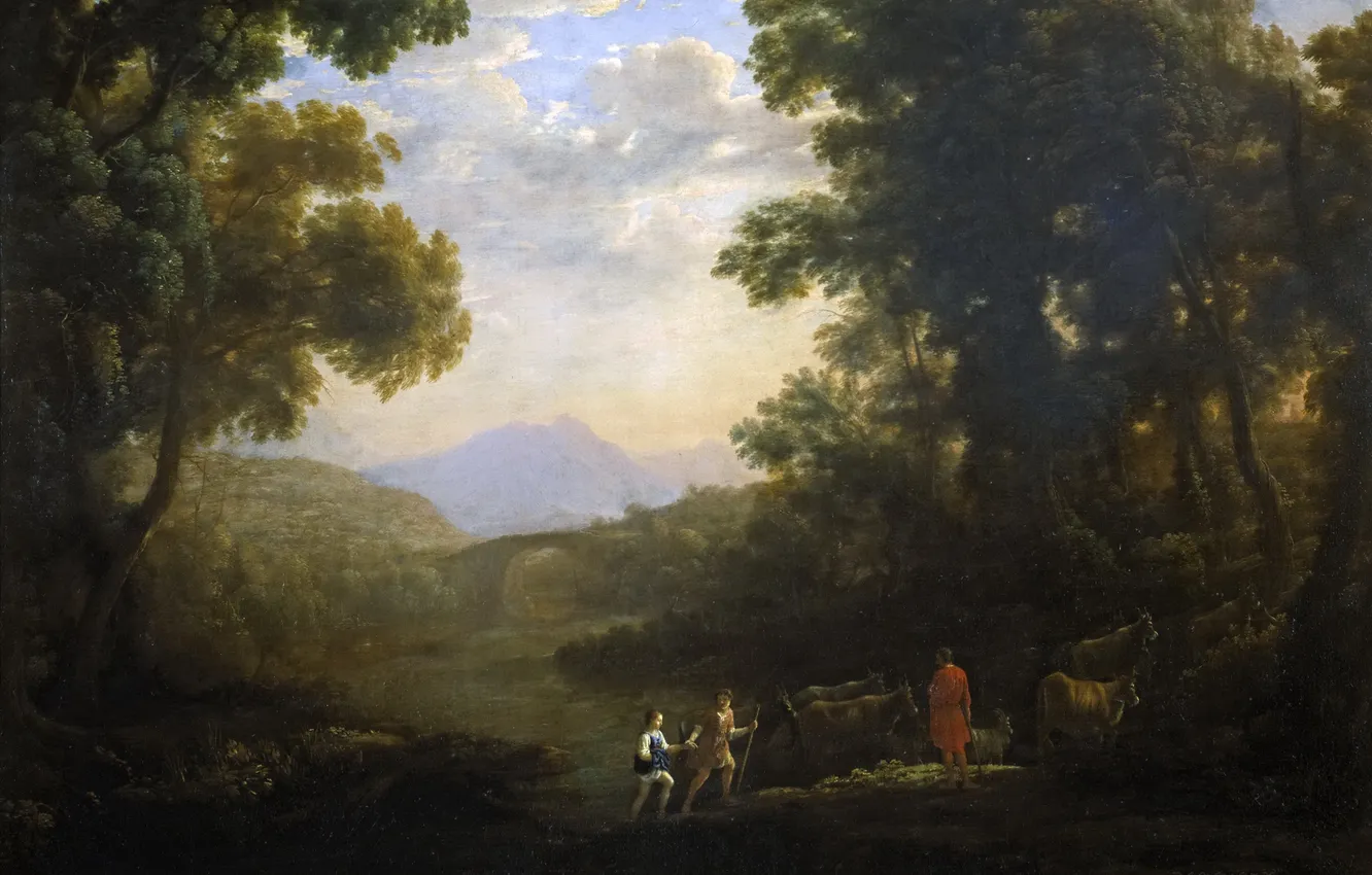 Photo wallpaper picture, Claude Lorrain, River Landscape with Shepherds