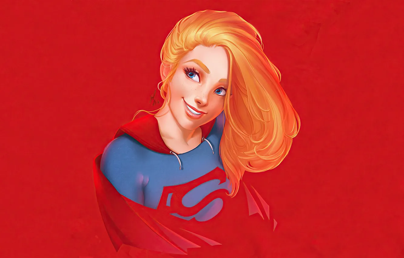 Photo wallpaper blue eyes, red background, blue eyes, fan art, Fan art, red background, Supergirl smiling, Supergirl …