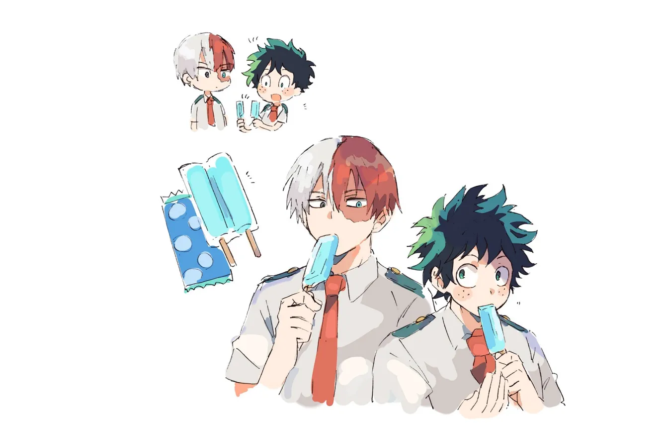Photo wallpaper ice cream, guy, Boku no Hero Academy, Midori Isuku, Todoroki Shoto, My heroic academia