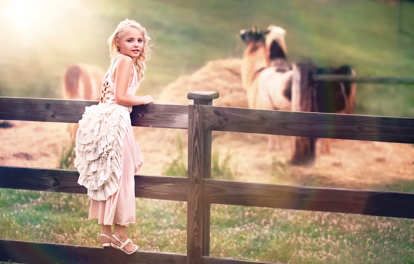 Photo wallpaper the fence, dress, girl, child photography
