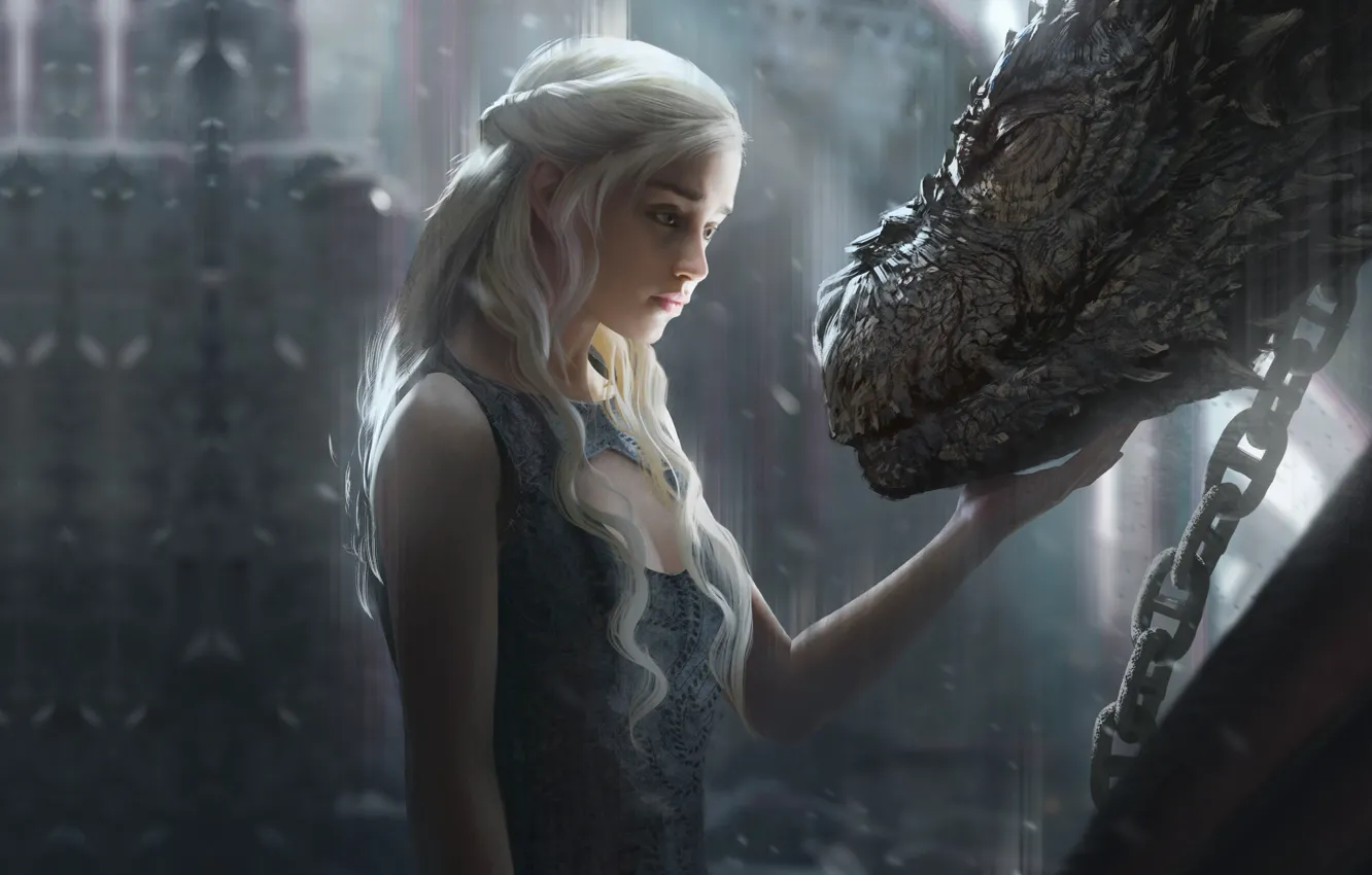 Photo wallpaper dragon, fantasy, fragment, game of thrones, Daenerys Targaryen, Daenerys, G-host Lee, Daenerys Targaryen