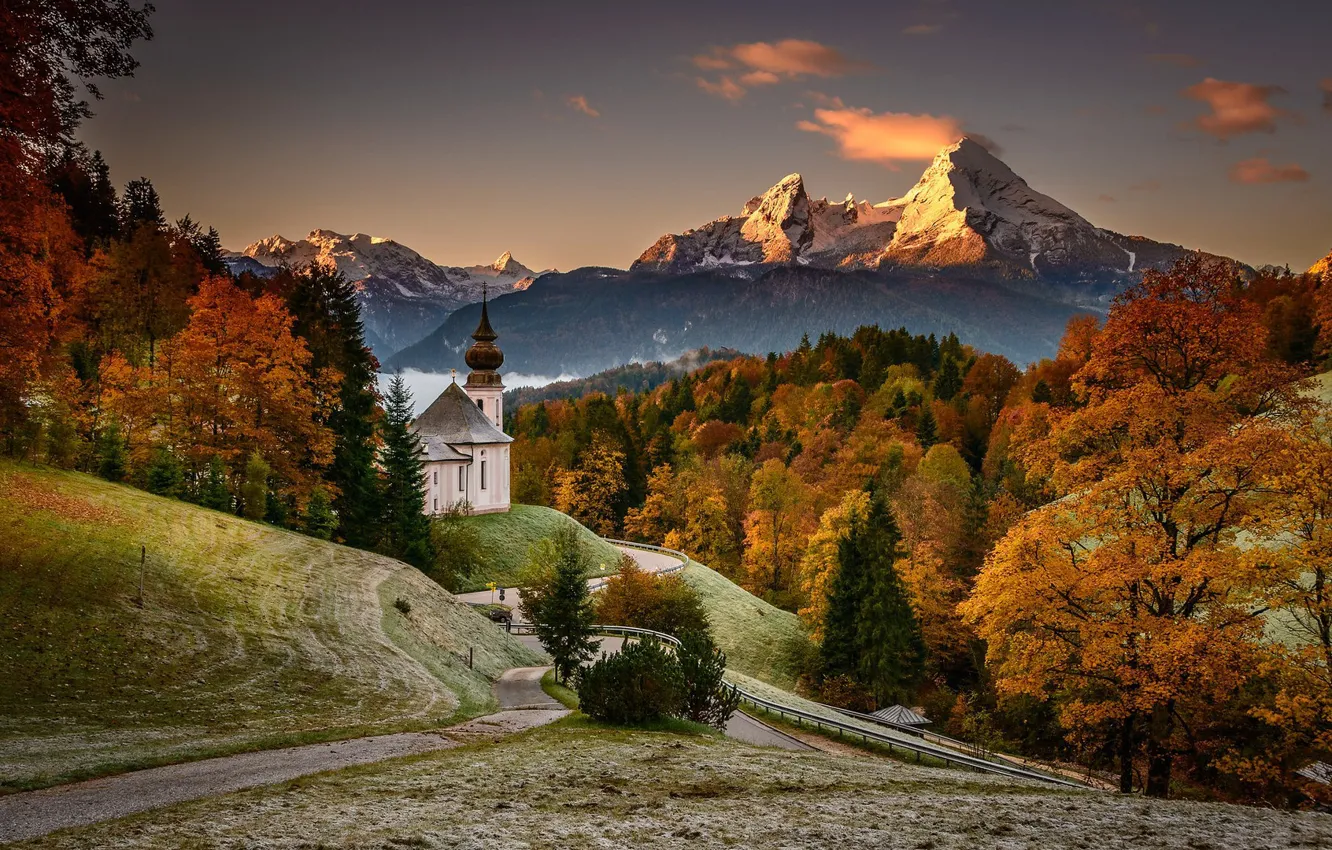 Photo wallpaper landscape, mountains, Church