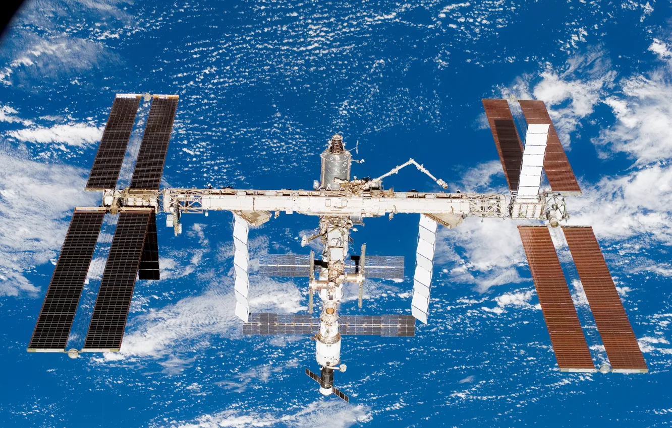Photo wallpaper station, in orbit, earth from space, ISS