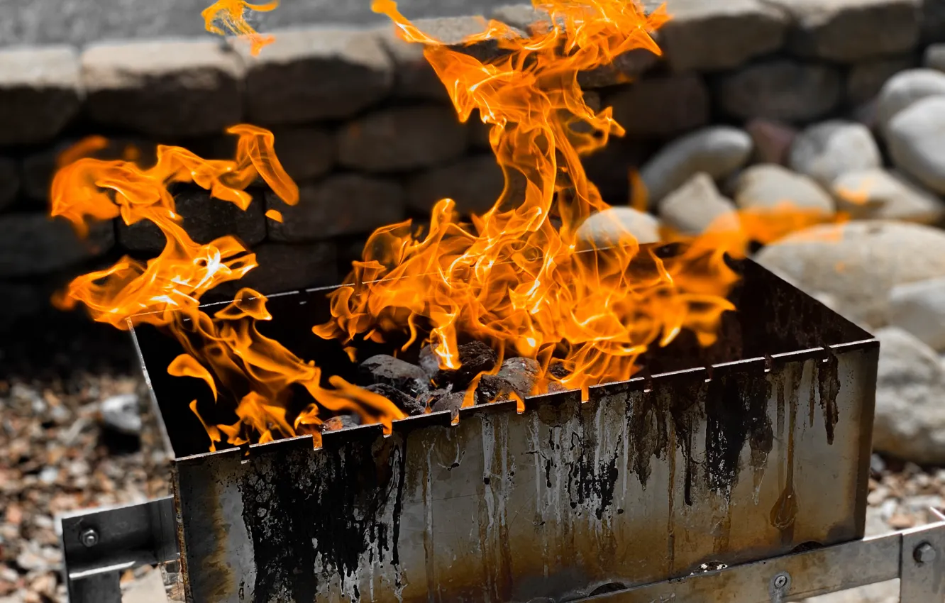 Photo wallpaper fire, flame, summer, stone, grill, Charcoal, Photography By Tom