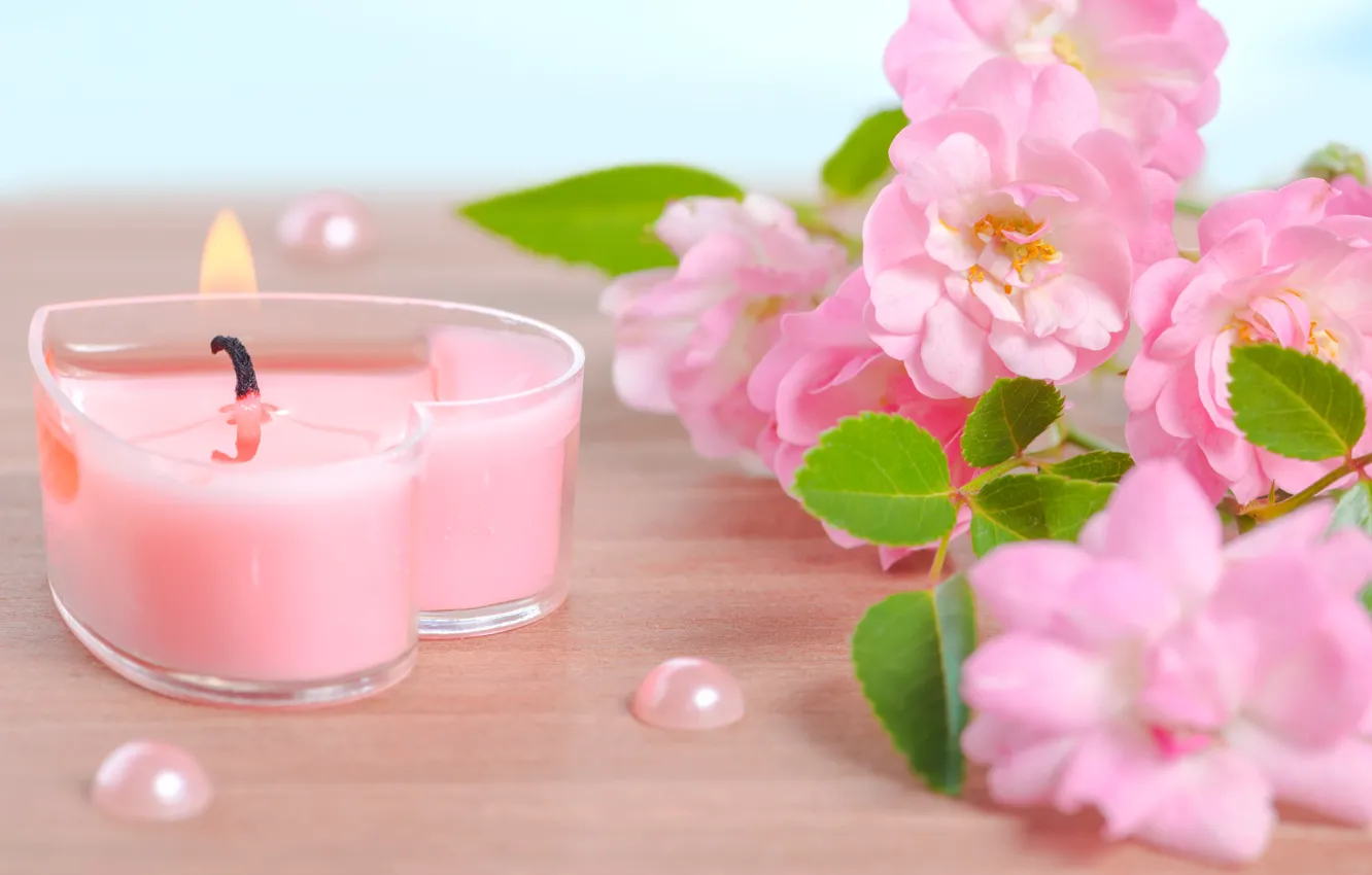 Photo wallpaper flowers, background, Spa, candles, spa, Spa stones