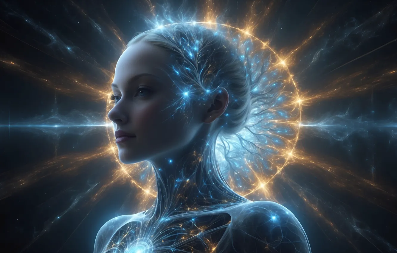 Photo wallpaper girl, beauty, glow, Other Worlds, alien, digital art, digital art, artificial intelligence
