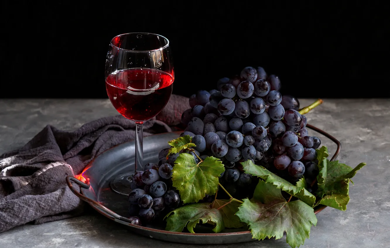 Photo wallpaper red, wine, glass, grapes