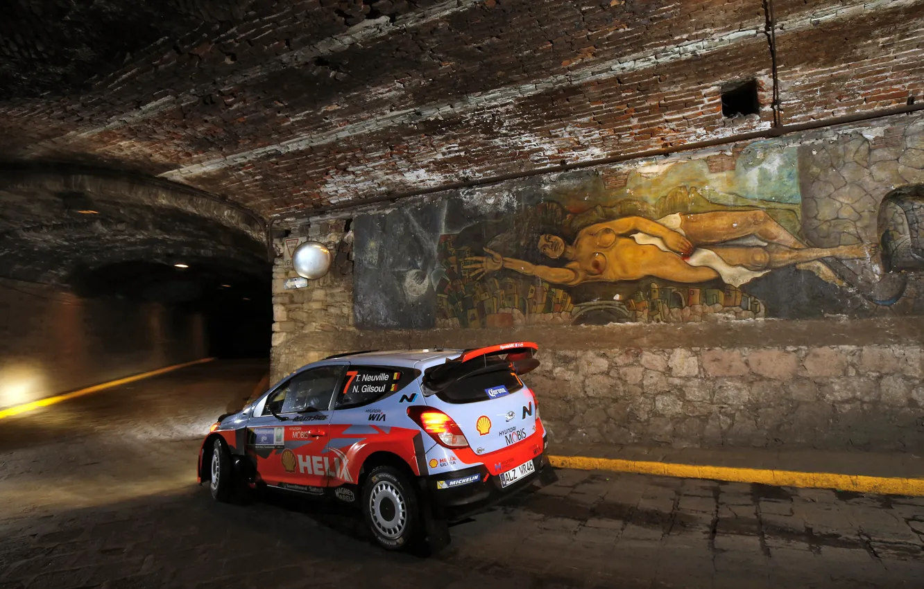Photo wallpaper The tunnel, Hyundai, Mexico, WRC, Rally, i20, Neuville