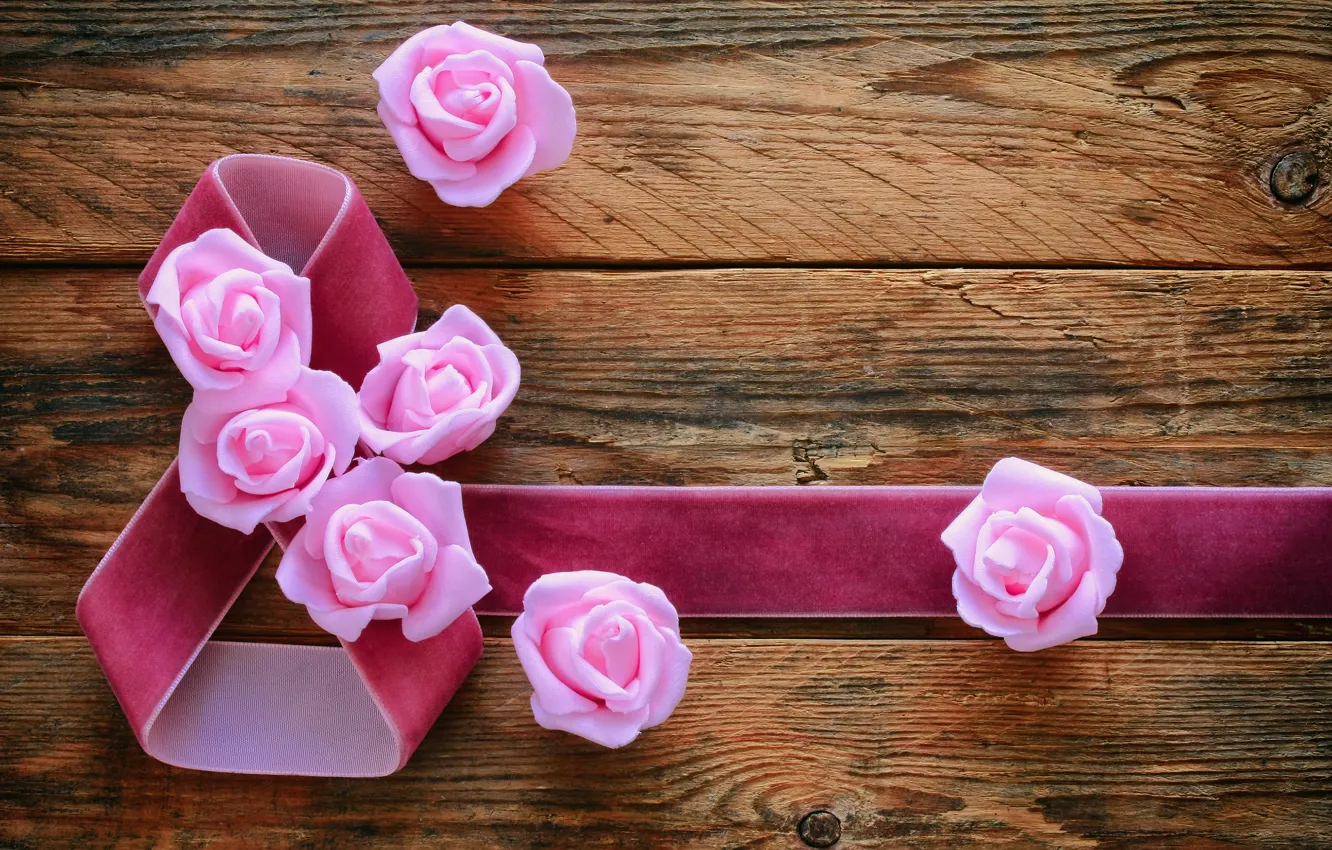 Photo wallpaper roses, March 8, wood, pink, flowers, romantic, gift, roses
