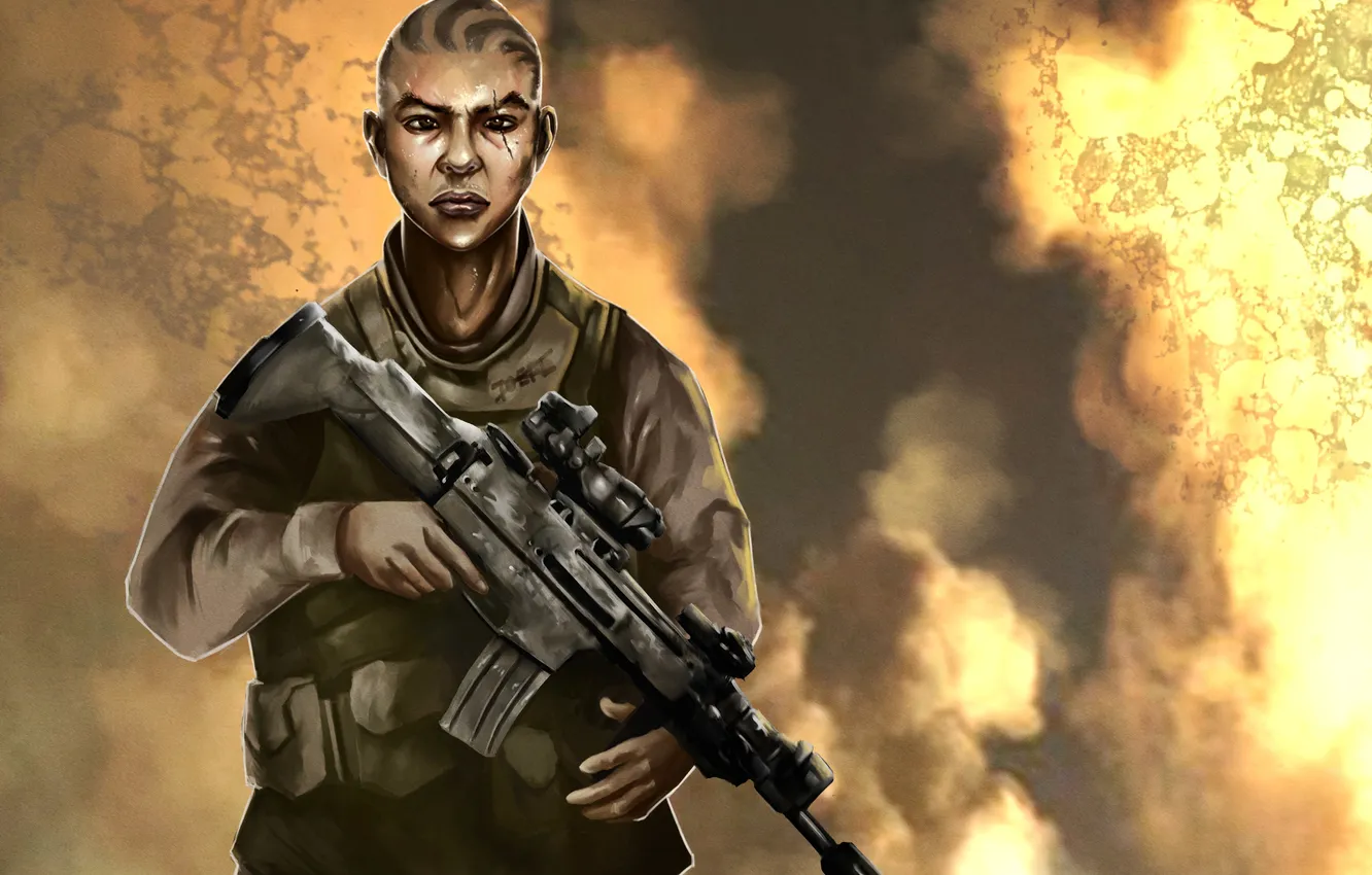 Photo wallpaper war, soldiers, machine, art