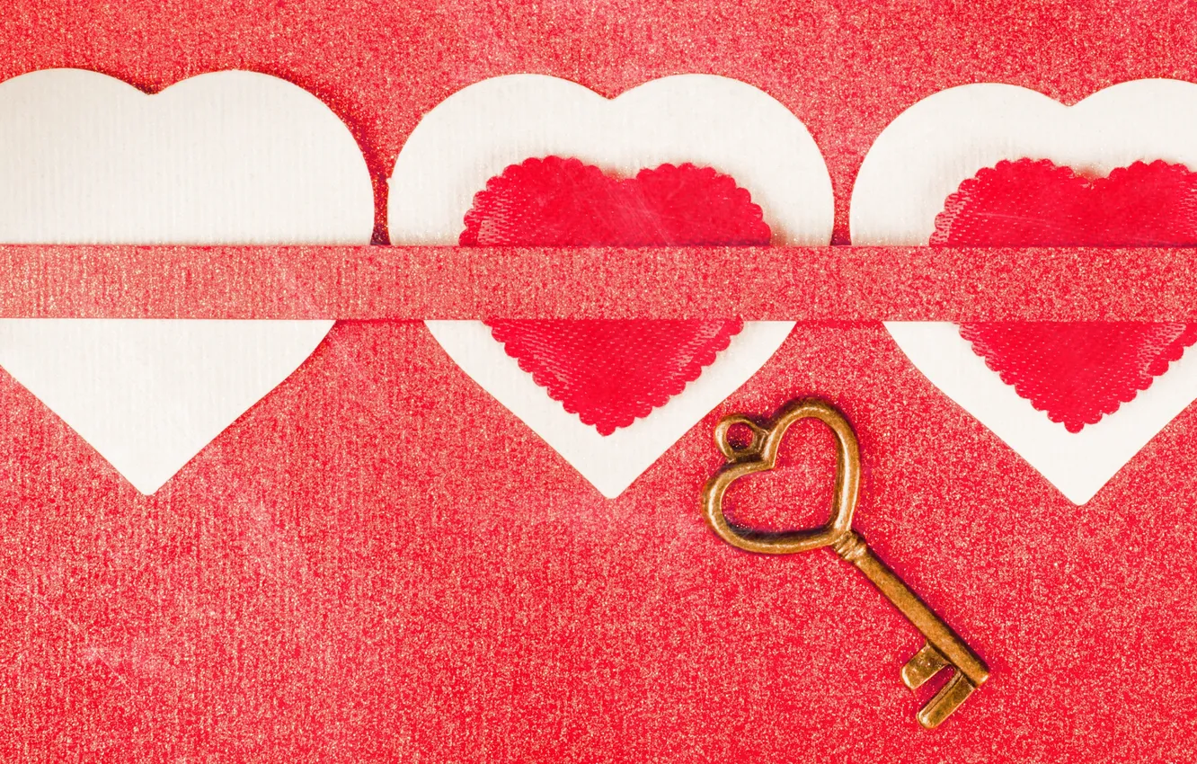 Photo wallpaper heart, key, cardboard