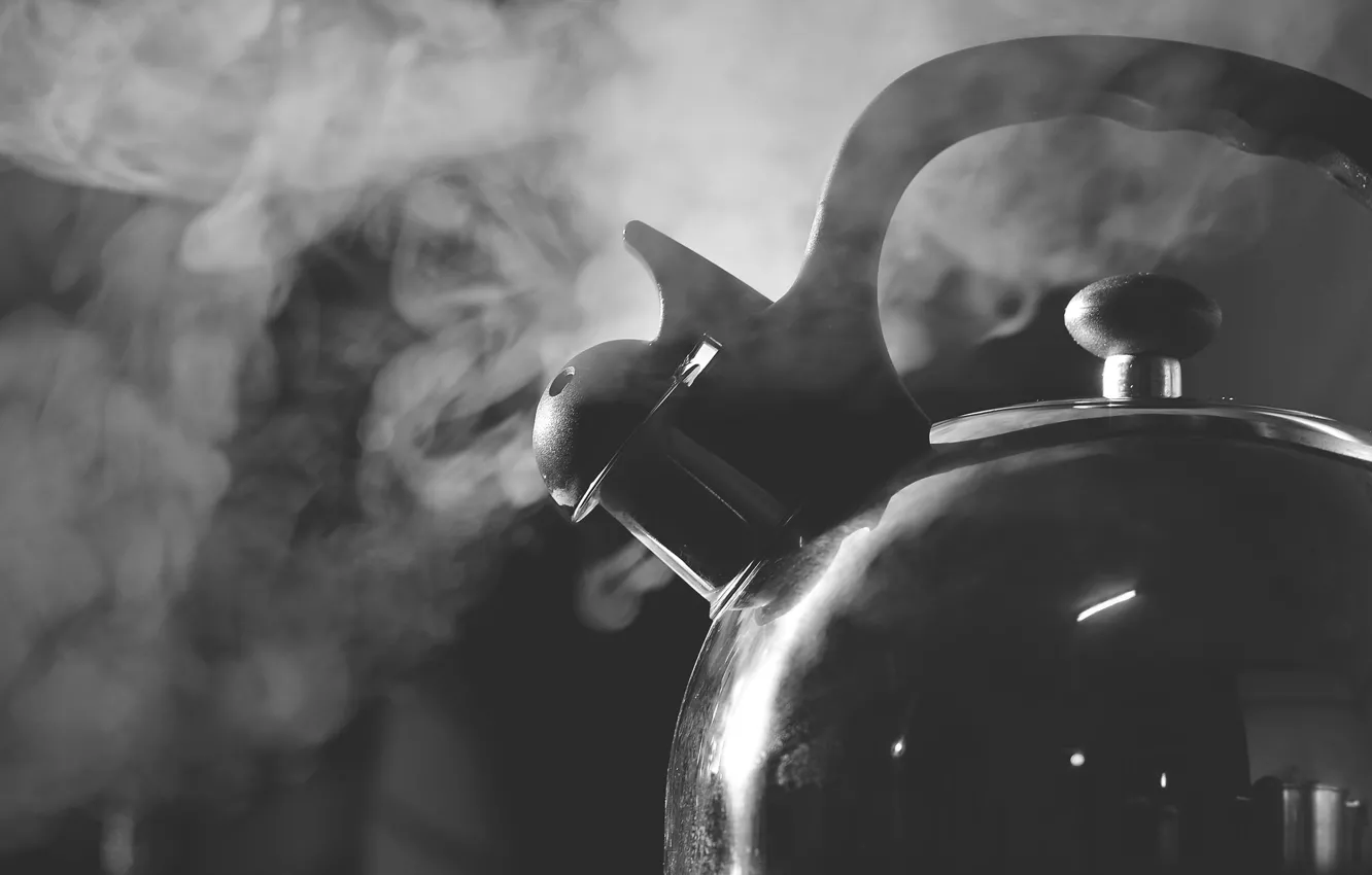 Photo wallpaper macro, smoke, kettle, boils