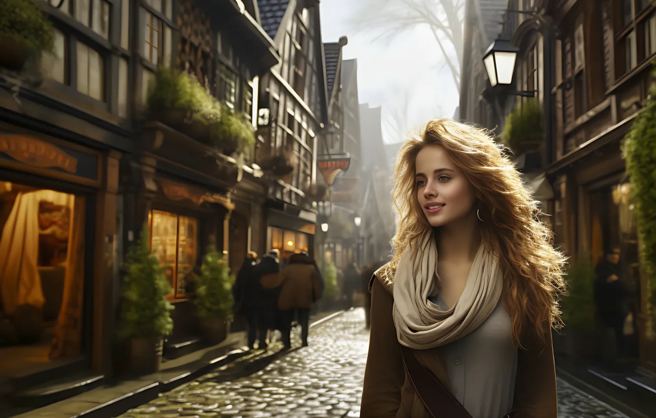 Photo wallpaper girl, the city, street, art