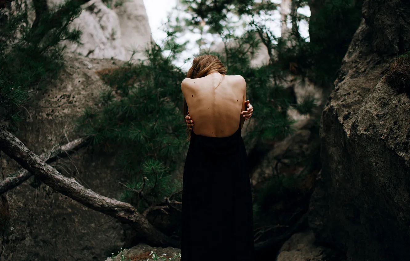 Photo wallpaper forest, girl, back, Aleks Five