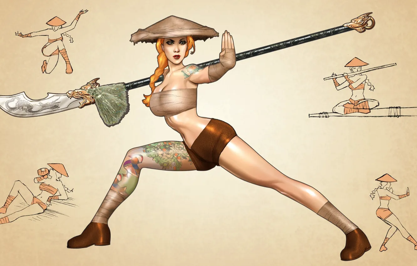Photo wallpaper girl, background, art, stand