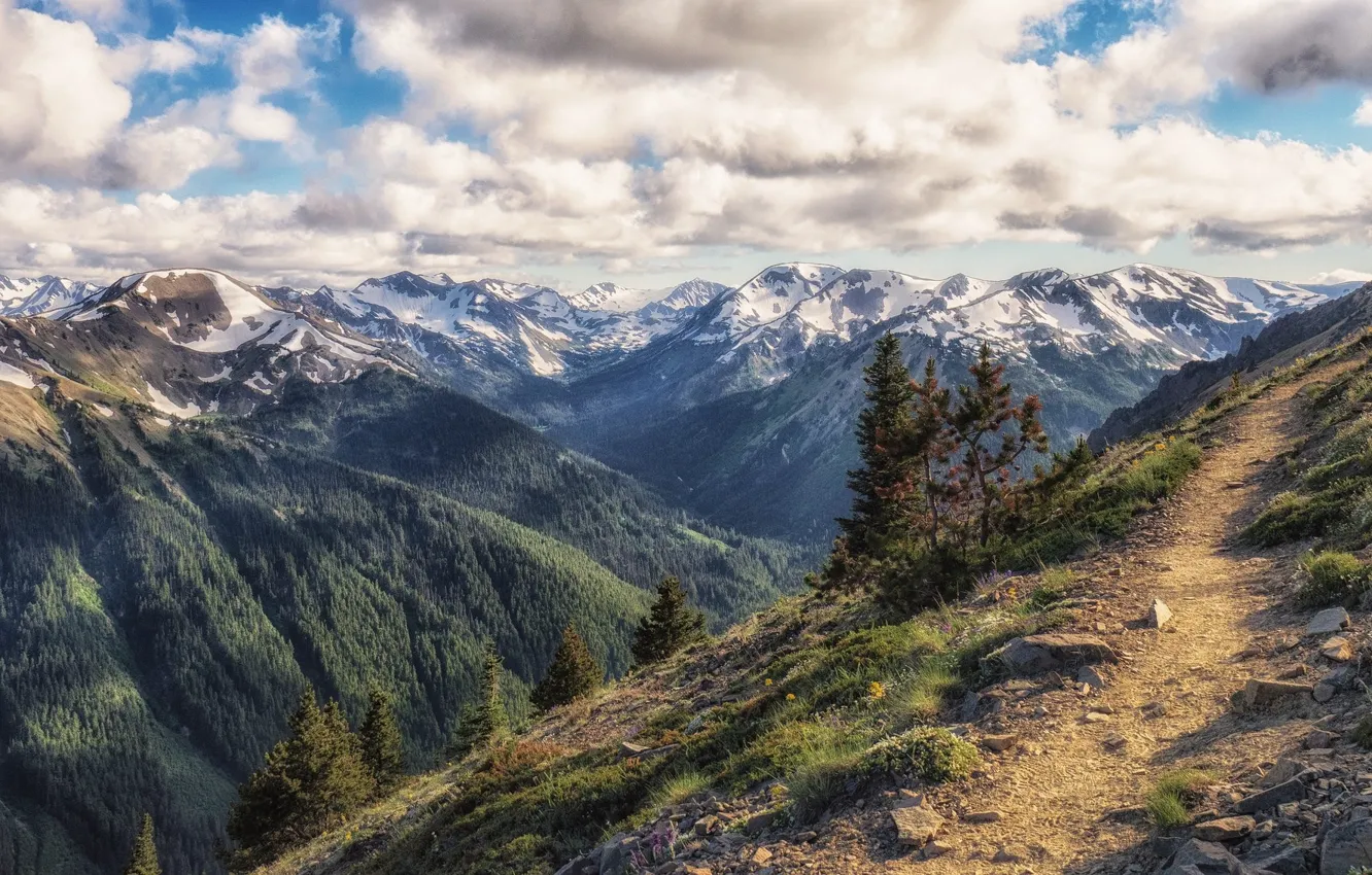 Photo wallpaper the sky, clouds, mountains