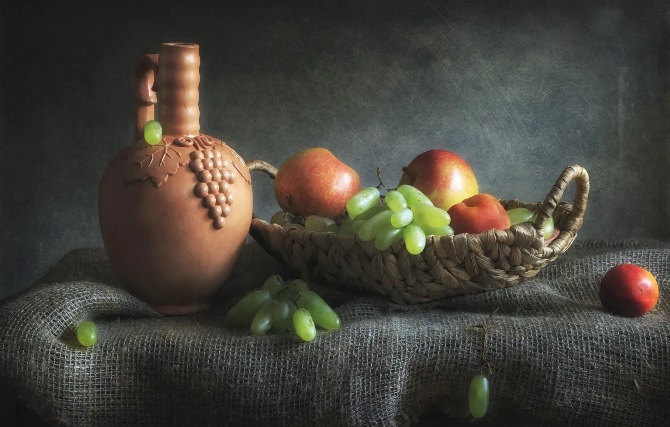 Photo wallpaper apples, grapes, pitcher