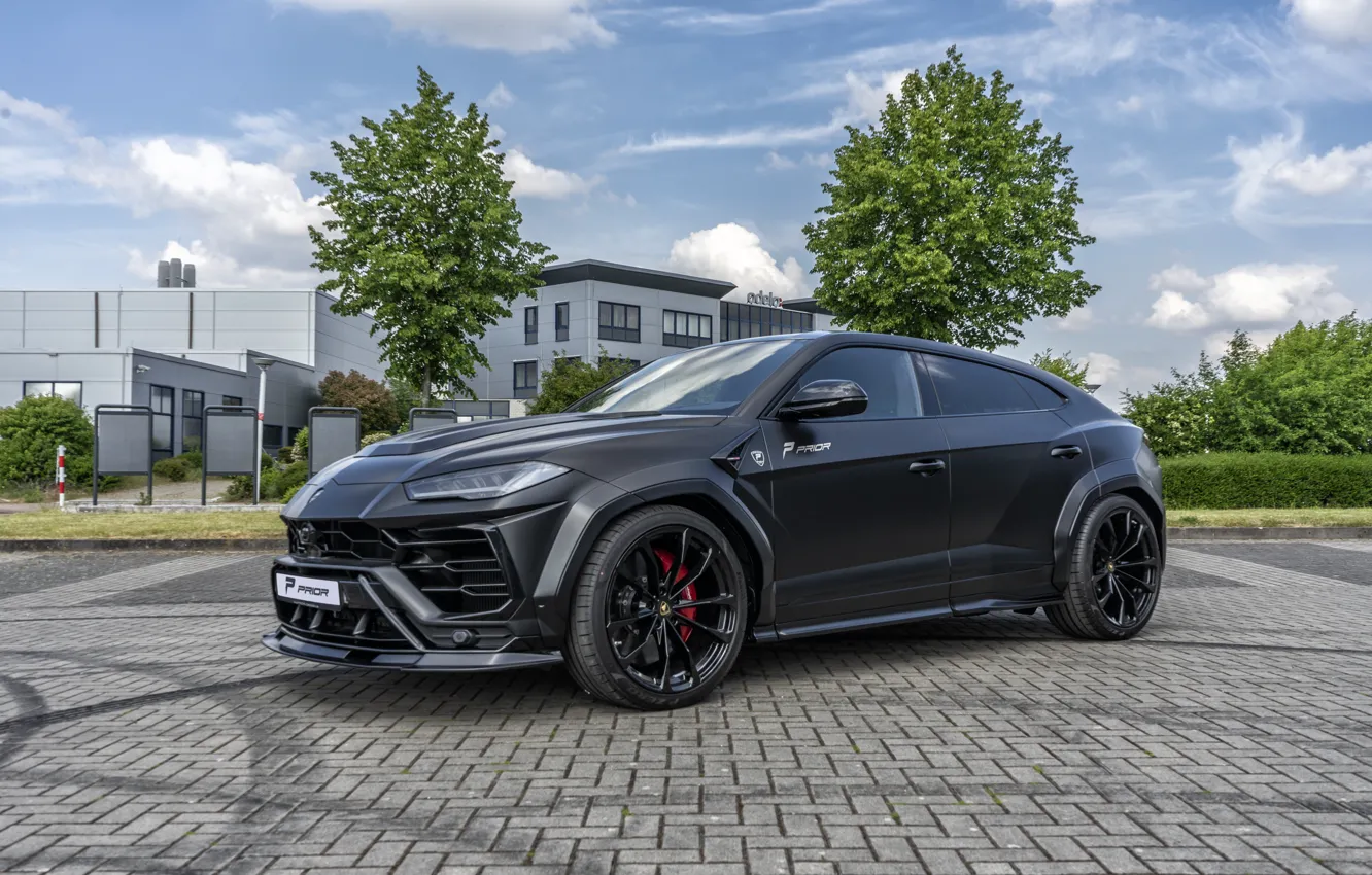 Photo wallpaper Lamborghini, black, Front, Prior Design, matte black, Urus, Lamborghini Urus