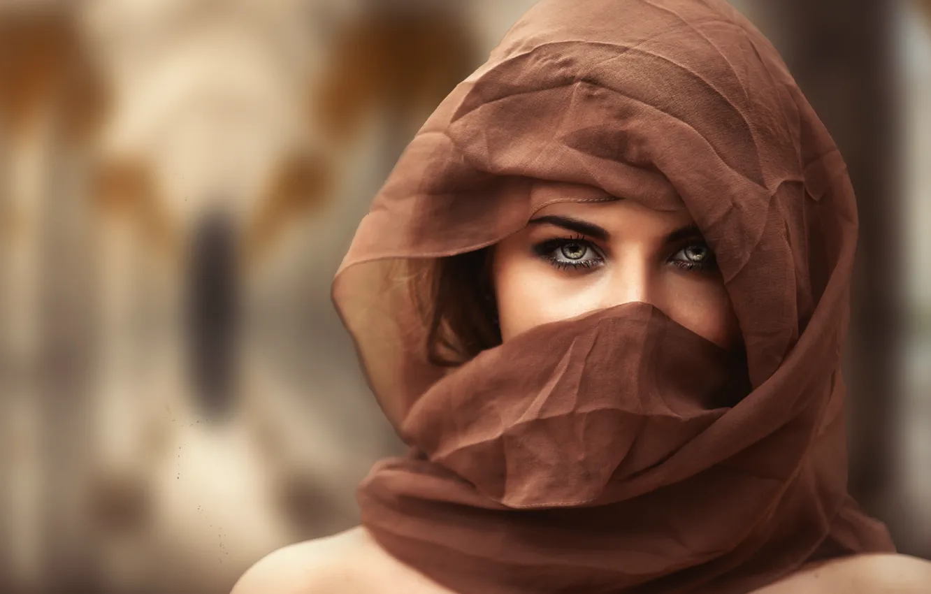 Photo wallpaper eyes, look, face, shawl