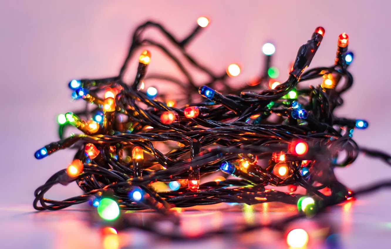 Photo wallpaper light, lights, new year, Christmas, garland, pink background, light bulb, cord