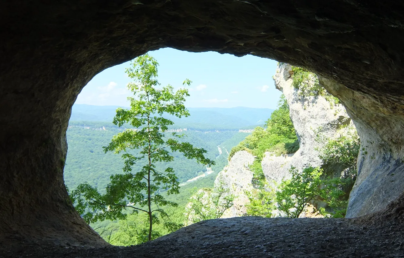 Photo wallpaper mountains, cave, The Caucasus
