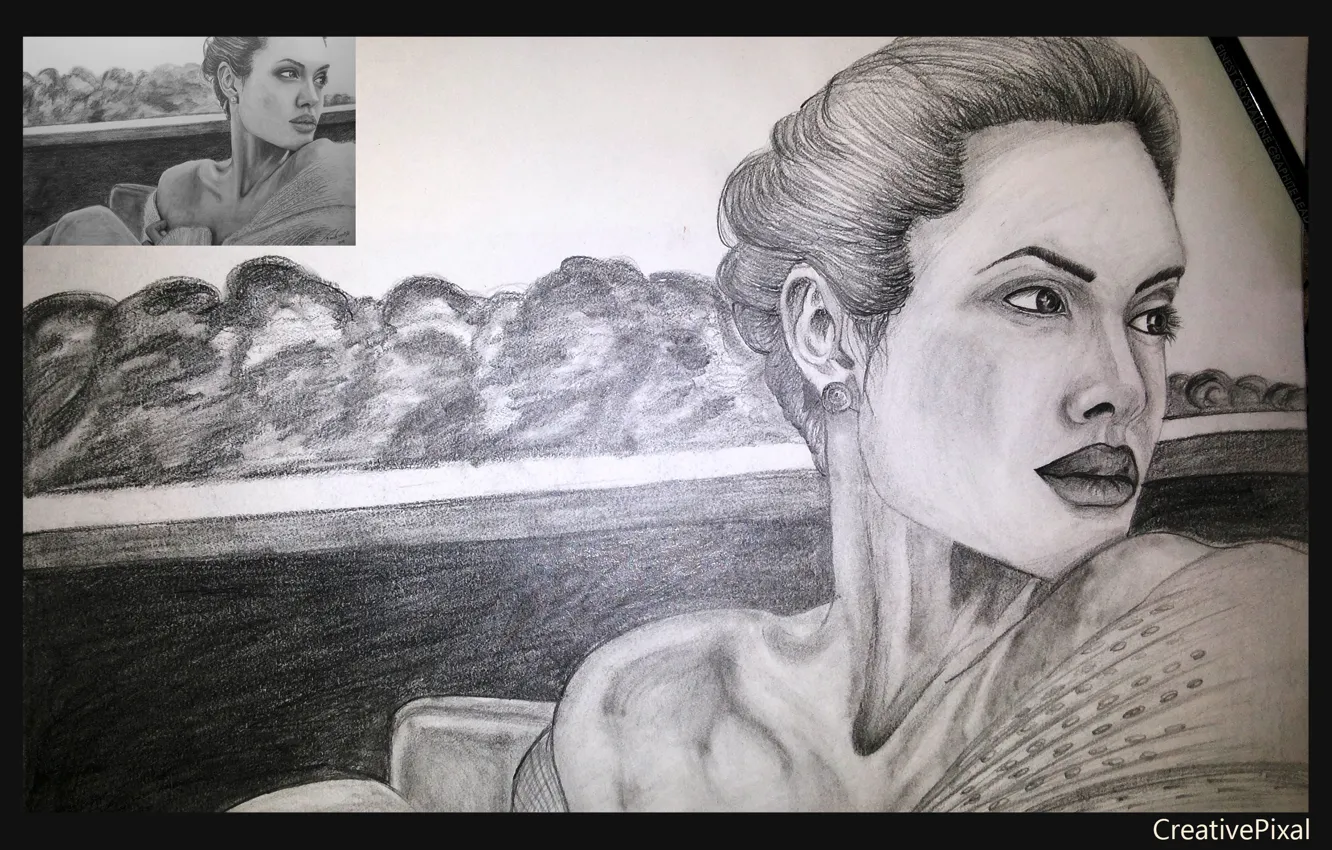 Photo wallpaper angelina jolie, Art, sketch, portrait