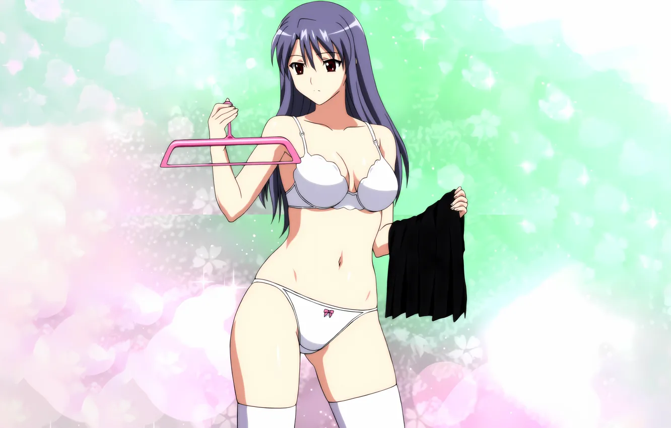 Photo wallpaper girl, sexy, lingerie, bra, cleavage, panties, thighhighs, long hair